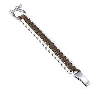 DonDon Paracord Bracelet de Survie Hommes Acier Inoxydable Bracelet Outdoor Tressé Olive-Blanc