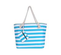 DonDon Sac de Plage Gros avec Fermeture à glissière 58 x 38 x 18 cm Style marinière à Rayures turquoises et Blanches Beach Bag