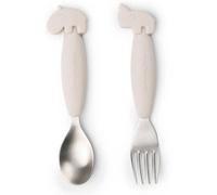 Done By Deer Cuillère Friends Easy-grip And Fork Set Deer Sand