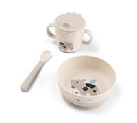Done by Deer Foodie First Meal Tiny Farm Set de vaisselle pratique pour enfant avec cuillère pour bébé, bol avec ventouse et gobelet, 100 % polypropylène de qualité alimentaire avec TPE antidérapant
