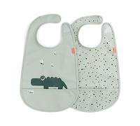 Done by Deer Lot de 2 bavoirs, vert croco, imperméables, faciles à nettoyer, avec poche pour les mangeurs désordonnés, parfaits pour les repas à la maison ou en déplacement