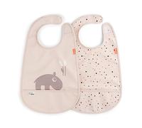 Done by Deer Ozzo Lot de 2 bavoirs poudrés - Imperméables et faciles à nettoyer - Avec poche et fermeture pour un repas sans stress