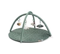 Done by Deer Tapis d’éveil Tiny Farm avec arches - Jouets sensoriels (hochet, clochette, papier bruissant & miroir) ajustables et détachables - Motifs verts contrastés - 0+ mois