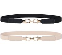 Doneboo Ceinture élastique rétro élastique pour femme avec boucle dorée rétro Ceintures habillées Ceinture fine 2 Pack 3 Pack Belts for Women