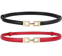 Doneboo Lot de 2 ceintures en cuir skinny pour femme Ceintures habillées Ceinture fine avec boucle dorée Ceinture réglable pour femme Belts for Women