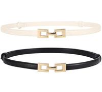 Doneboo Lot de 2 ceintures en cuir skinny pour femme Ceintures habillées Ceinture fine avec boucle dorée Ceinture réglable pour femme Belts for Women