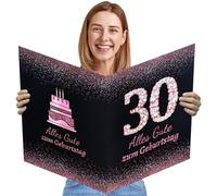 doneches Carte d'anniversaire 30 ans Happy Birthday - Grande taille - 55 x 35 cm - Or rose - Livre d'or - Carte de vœux d'anniversaire pour 30e anniversaire - Décoration pour adultes femmes et hommes