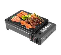 Donened - Barbecue à gaz de camping, réchaud de camping avec filet et plaque de cuisson, réchaud à gaz 1 feu avec mallette de transport, pour bidon de butane, réservoir GPL, 41,5 x 28 x 11 cm (A)