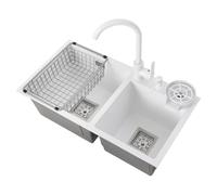 Donened - Double évier en acier inoxydable 304 avec nano-revêtement, 78 x 43 x 21 cm, évier de cuisine encastrable avec égouttoir, distributeur de savon, dispositif de vidange et robinet, 2 bacs