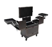 Donened Mallette de maquillage à roulettes, multifonction, avec miroir et roulettes, verrouillable, grande, pour maquilleurs, coiffeurs, etc. (café)