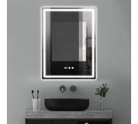 Donened - Miroir de salle de bain LED avec éclairage, 50 x 70 cm, miroir mural, anti-buée, trois couleurs de lumière, économie d'énergie, installation verticale, argenté