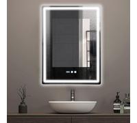 Donened Miroir de salle de bain LED avec éclairage, 60 x 80 cm, miroir mural, anti-buée, trois couleurs de lumière, économie d'énergie, installation verticale, argenté