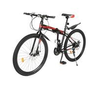 Donened VTT pliable 26 ", 21 vitesses, avec freins à disque avant et arrière, suspension complète pour adolescents et adultes, noir, rouge