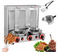 Doner Kebab Machine,Grill Électrique Auto-Tournant Kebab Avec Spatule,3 Brûleurs,Tempe Ajuster 50-350 ℃,Chauffure Uniforme,Rotisserie De Viande De Gyro De Bouilloire Verticale Commerciale,