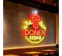 Doner Kebab - Panneau néon LED à intensité variable - Veilleuse artistique pour barbecue, savima, coffre, marché, rue - Support de collation (30 x 37 cm)