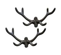 DONFAMDS 2 Pièces Crochet Mural Bois de Cerf Vintage en Fonte, Noir, | Rangement Multi-usage, Pose Murale Simple, Style Rustique Ferme, Matériel de Fixation Inclus