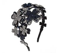 DONFAMDS Bandeau Large Noir en Cuir Pu Strass de Fleur, Serrage-tête Antidérapant pour Femmes, Protection des Cheveux, Style Street Fashion pour Tenues Quotidiennes