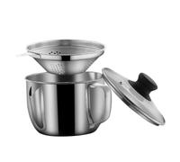 DONFAMDS Bol Séparateur de Graisse Acier Inoxydable avec Couvercle Verre et Tamis Outil de Cuisine pour Filtrer Soupe et Sauces pour Maison et Restaurant