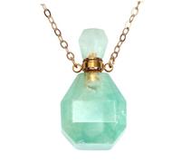 DONFAMDS Collier Pendentif Bouteille Parfum Cristal Naturel Fluorite Mini Flacon et Solide Accessoire Suspendu pour Huiles Essentielles et Décorations Féminines avec Bouchon Hermétique et