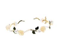 DONFAMDS Diadème Perles Et Fleurs Blanches Avec Rose Et Vertes Accessoire De Mariage Élégant Pour Fête Et Cérémonie