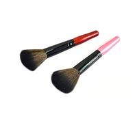 DONFAMDS Ensemble de Pinceaux de Maquillage 2 Pièces Manche Bois Taille Moyenne, Pinceau à Poudre et Pinceau Blush Nylon, pour Femme Usage Quotidien Professionnel, Couleurs Rose et Rouge