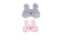 DONFAMDS Lot de 2 Masques de Sommeil en Peluche Lapin Doux, Cache-œil Élastique Confortable, Couleur Rose et Gris, pour Voyages, Siestes et Sommeil Réparateur, Masque Nuit pour Garçon