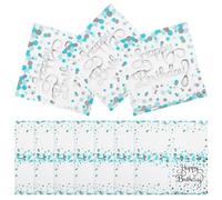 DONFAMDS Lot de 40 Serviettes en Papier Anniversaire Turquoise à Pois Bleus Argentés Jetables Format Standard pour Fête Cocktail et Dîner D’Anniversaire