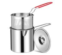 DONFAMDS Mini Friteuse 12l en Acier Inoxydable 304 avec Panier-filtre et Couvercle, Casserole Multifonction Compacte pour Friture Domestique et Pique-niques en Extérieur