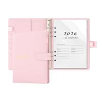 Donfulfip Agenda 2026 format A5, agenda journalier 2026, jour par page de janvier à décembre, couverture rigide avec autocollants, porte-stylo, poche intérieure (rose)