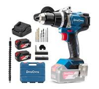 Dong Cheng Perceuse-visseuse sans fil 20V 120Nm, Perceuse à percussion sans fil, batteries 2x4,0Ah, 24+3 réglages de couple, (mandrin 13 mm, 2 vitesses, pour percer, visser, perçage à percussion)