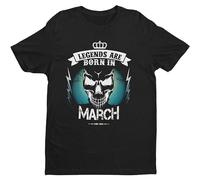 DONG-XIANG Legends are Born in March Funny Birthday Skull Men's T-Shirt Black S T-Shirt Black M