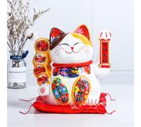 DongAi Grand Chat Porte-Bonheur Feng Shui en céramique décorée avec Ornement - 25 cm pour l'ouverture - 25 cm