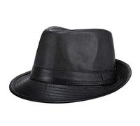 DongBao Chapeau Homme Cuir Faux Fedora Trilby Jazz Chapeaux Panama Classique Chapeau Mafia Gangster