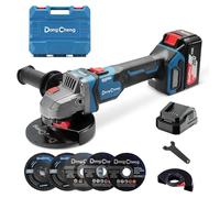 DongCheng Meuleuse d'angle sans fil 18V, Ø 125 mm, 1000W, Moteur Sans Balais, 3 Vitesses, Protection Anti-Redémarrage, Poignée Anti-Vibration, Inclut 6 Disques, Batterie 4.0Ah & Chargeur