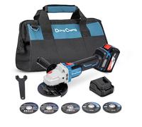 DongCheng Meuleuse d'angle sans fil 18V, Ø des disques : 115 mm, sans balais, avec 2 disques de meulage, 2 disques de meulage à rainures, 2 disques de découpe, écrou de serrage rapide et poignée