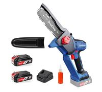 DongCheng mini tronconneuse a batterie 20V, brushless 750W, 2×2000mAh, 8m/s | Jusqu'à 270 coupes dans bois 50×50mm, 1,2kg scie légère à une main, tension de chaîne sans outil, graissage auto, guide 15cm