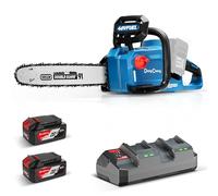 DongCheng Tronconneuse a batterie 40V, Brushless 1600W, 2×4Ah, 14m/s | 38cm de coupe, Puissance 39cc, jusqu'à 120 coupes sur bois 10×10cm, tendeur sans outil, lubrification auto, 40cm guide