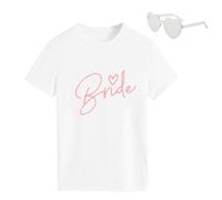 Dongcill JGA Lot de 2 t-shirts Team Bride to Be JGA pour femme avec bracelet, 2 lunettes, 1 autocollant de tatouage Blanc/rose, Blanc., taille unique