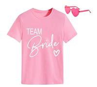 Dongcill JGA Lot de 2 t-shirts Team Bride to Be JGA pour femme avec bracelet, 2 lunettes, 1 autocollant de tatouage Blanc/rose, Rose, taille unique