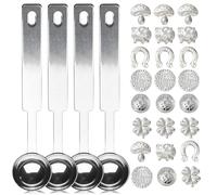 Dongcill Lot de 28 pièces en étain coulé - 24 figurines lourdes et 4 cuillères - Kit de moulage d'étain pour le Nouvel An - Jeu de divination - Bonne année avec étoiles