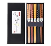 DONGDA Baguettes Bois, 5 Paires Reutilisable Baguettes Japonaises Chopsticks avec Boîte pour Sushis Japonais
