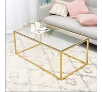 DONGGANSHI Table Basse contemporaine rectangulaire avec Cadre en Verre et Base en Bois Table Basse Transparente de Style Nordique américain Table Basse rectangulaire avec Surface en Verre tre