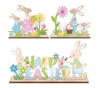 DONGKER Décoration de Table en Bois Représentant Un Lapin de Pâques (Lot de 3) pour Une Fête de Pâques a L'intérieur,à Poser sur Une Cheminée Ou Une Table