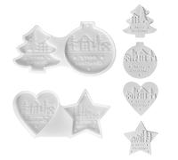 DONGKER Moules en Silicone pour Décorations de Noël,Lot de 2 (4 Pièces):Etoiles,Cœurs et Moules Ronds en Plâtre pour Décorer Soi-même Son Sapin