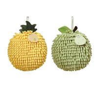 DONGKER Serviette a Main en Boule Pelucheuse,2 Pièces Serviette en Microfibre Chenille Moelleuse avec Boucle de Suspension,Séchage Rapide pour Salle de Bain,Lavabo,Cuisine