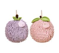 DONGKER Serviette a Main en Boule Pelucheuse,2 Pièces Serviette en Microfibre Chenille Moelleuse avec Boucle de Suspension,Séchage Rapide pour Salle de Bain,Lavabo,Cuisine