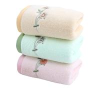 DONGKER Serviettes en Coton a Imprimé Floral,75 X 35 Cm,Lot de 3 Serviettes Douces et Absorbantes,Brodées de Roses Décoratives pour Salle de Bain et Cuisine