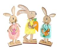 DONGKER Supports Décoratifs Lapins de Pâques,2/3 Pièces,Décoration de Pâques en Bois pour Table,Décoration de Pâques Printanière pour la Maison Ou Le Bureau