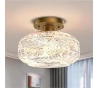 DONGLAMPMING Plafonnier industriel semi-encastré en verre globe doré, 23,8 x 23,8 x 19 cm (L x l x H), moderne, salon, chambre, couloir, cuisine, salle à manger, commercial