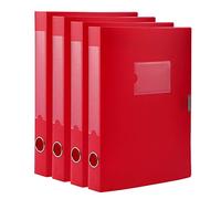 DONGLI Lot de 4 boîtes de classement A4 en plastique avec couvercle,dos de 40 mm ,boîte de rangement pour bureau, dortoir et maison Rouge